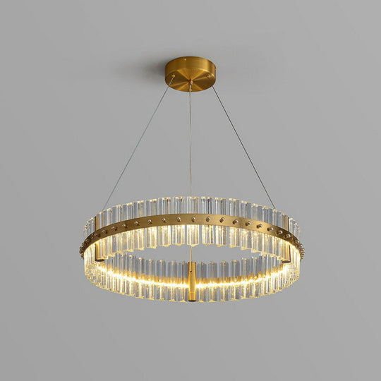 Minimalist Gold Led Crystal Ring Chandelier For Bedroom Lighting / 23.5’