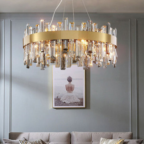 Contemporary Crystal Chandelier Pendant Light - Gold Finish For Living Room