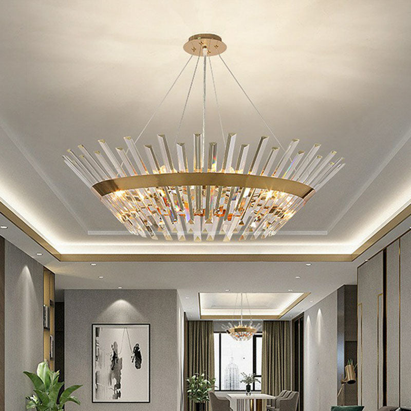 Minimalist Gold Tapered Chandelier Pendant Light With Crystal Prism - Ideal For Living Room Lighting