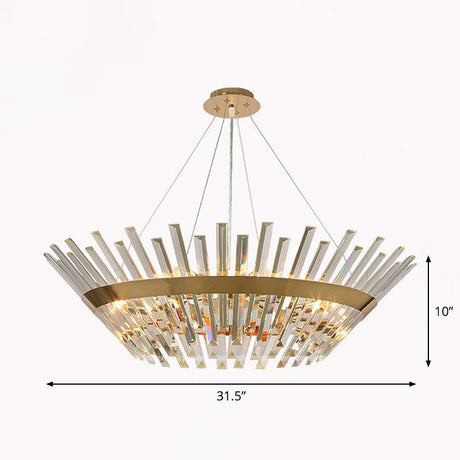 Minimalist Gold Tapered Chandelier With Crystal Prism - Living Room Pendant Light / 31.5