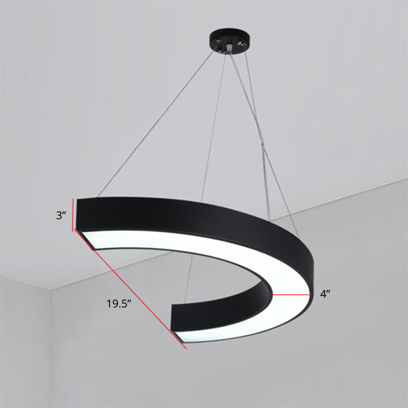 Modern Led Hanging Chandelier Light Fixture For Gymnasium - Curve Acrylic Design Black / 19.5’