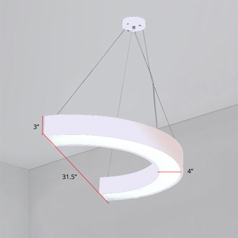 Modern Led Hanging Chandelier Light Fixture For Gymnasium - Curve Acrylic Design White / 31.5’