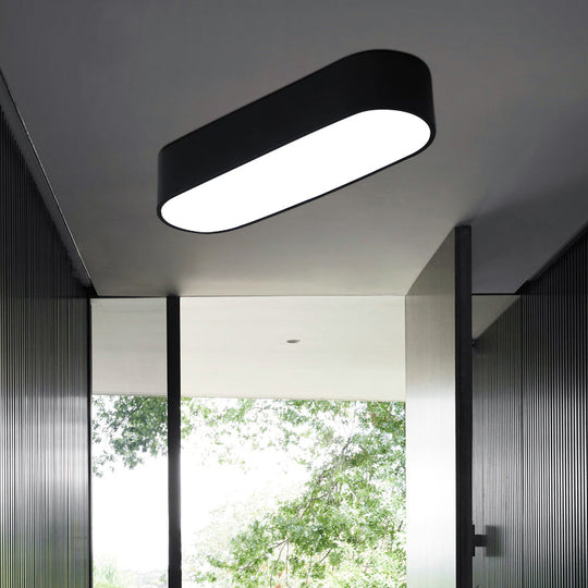 Simple Black Metallic Oval Led Ceiling Lamp - Flush Mount Light Fixture For Aisle