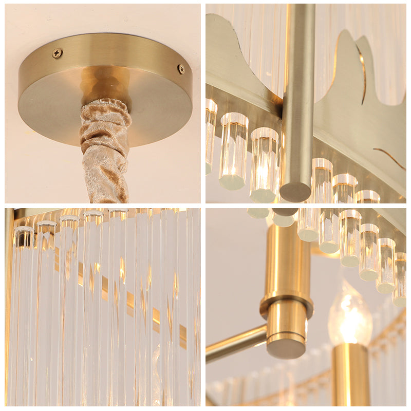 Traditional Round Chandelier: Prismatic Glass 10-Light Gold Ceiling Pendant With Mountain Pattern