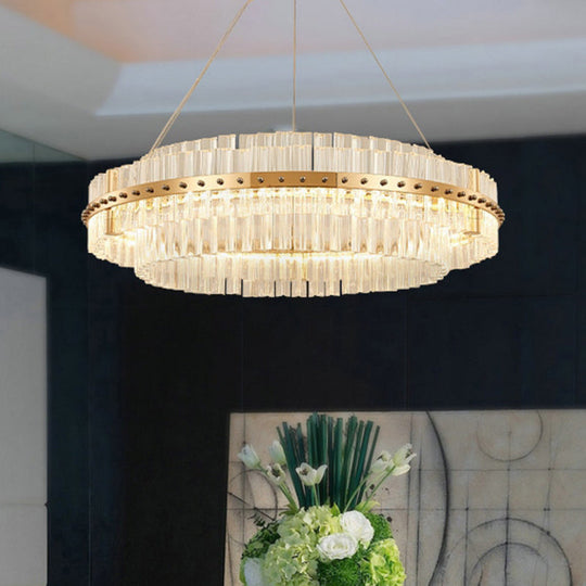 Contemporary Crystal Led Gold Chandelier - 19.5’’ Diameter 2-Tier Adjustable Hanging Cords