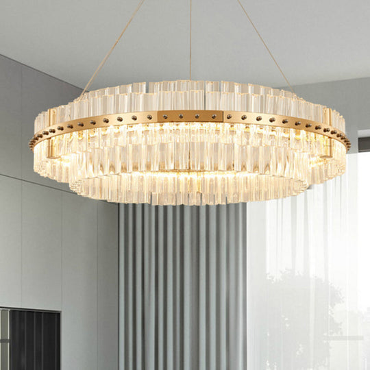 Contemporary Crystal Led Gold Chandelier - 19.5’’ Diameter 2-Tier Adjustable Hanging Cords