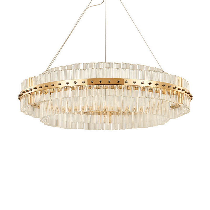 Contemporary Crystal Led Gold Chandelier - 19.5’’ Diameter 2-Tier Adjustable Hanging Cords