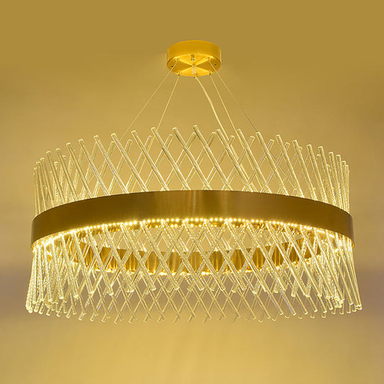 23.5’ Crystal Mesh Chandelier With Led Lights - Elegant Brass Pendant Light For Dining Room