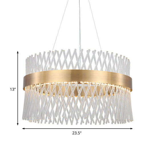 23.5’ Crystal Mesh Chandelier With Led Lights - Elegant Brass Pendant Light For Dining Room