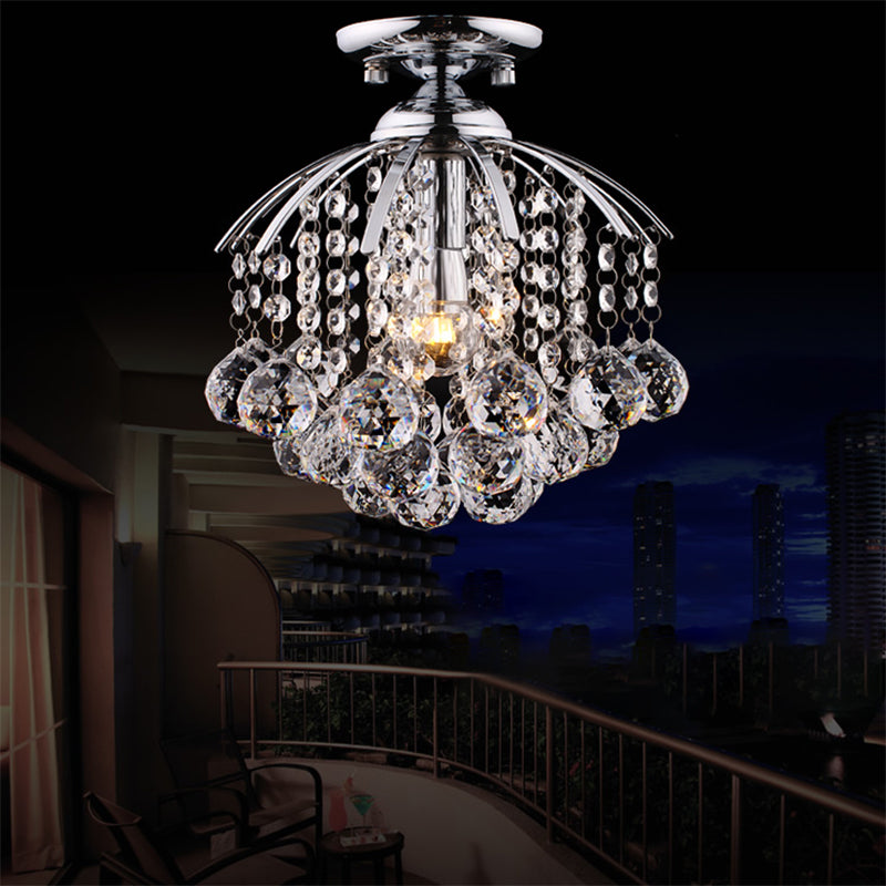 Modernist Crystal Cascade Porch Flush Mount Ceiling Light Chrome