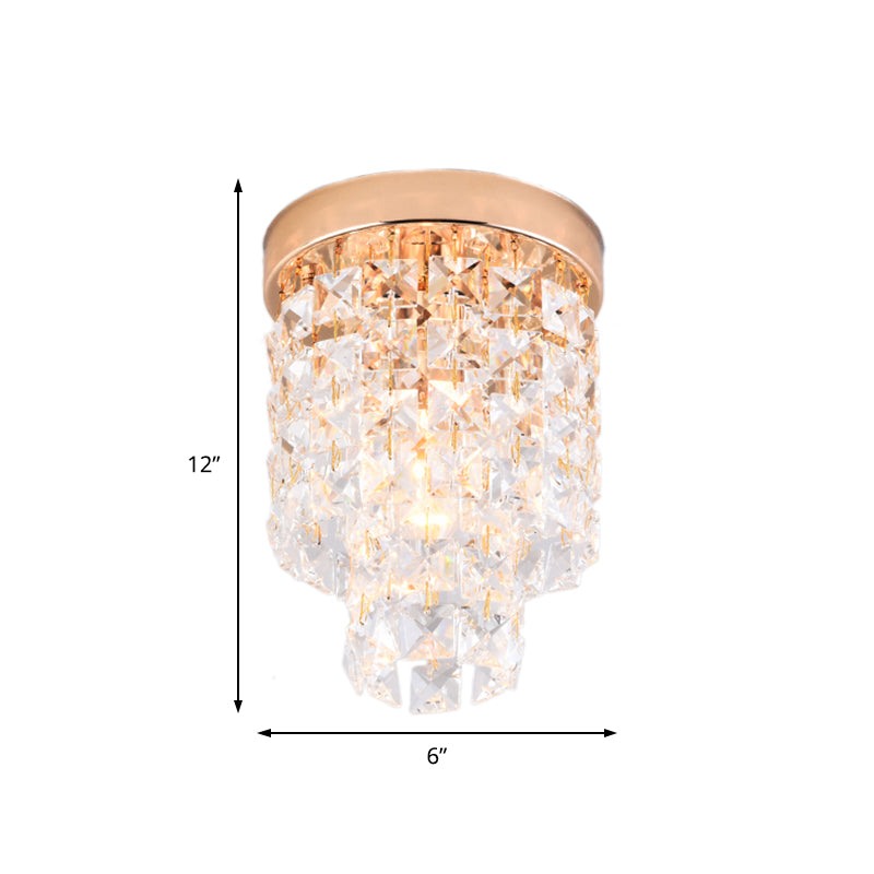 Copper Mini Flush Mount Crystal Ceiling Light - Double Tier 1-Light