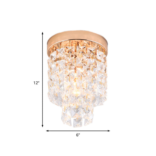 Copper Mini Flush Mount Crystal Ceiling Light - Double Tier 1-Light