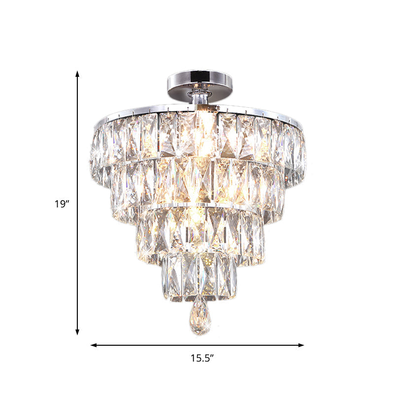 Modernist Crystal 5-Light Flush Ceiling Light In Chrome - Droplets Collection