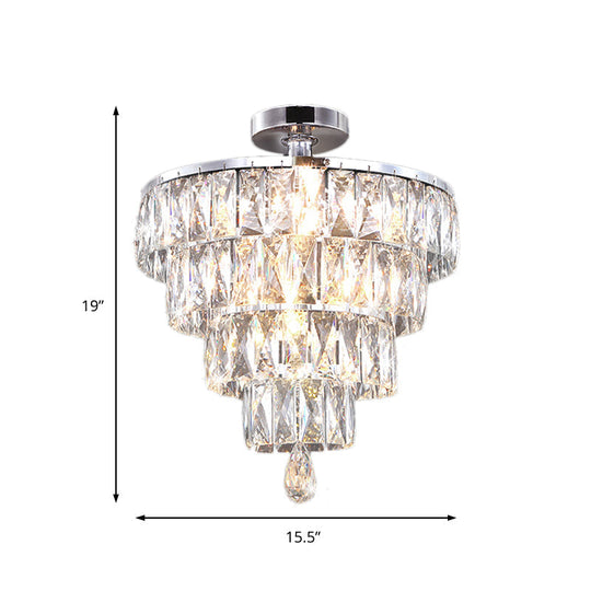 Modernist Crystal 5-Light Flush Ceiling Light In Chrome - Droplets Collection