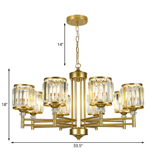 Contemporary Crystal Radial Hanging Chandelier - Brass Finish 3/6/8 Lights Bedroom Lighting