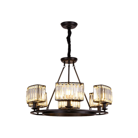 Modern Black/Gold Circle Crystal Chandelier With 4/6 Lights - Bedroom Hanging Light Fixture