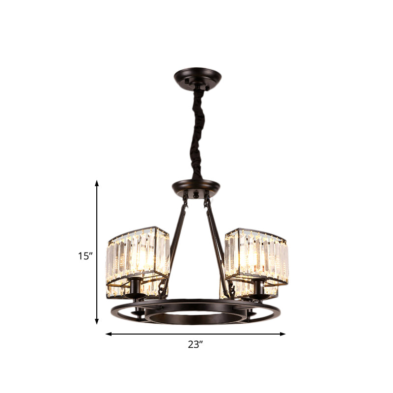 Modern Black/Gold Circle Crystal Chandelier With 4/6 Lights - Bedroom Hanging Light Fixture