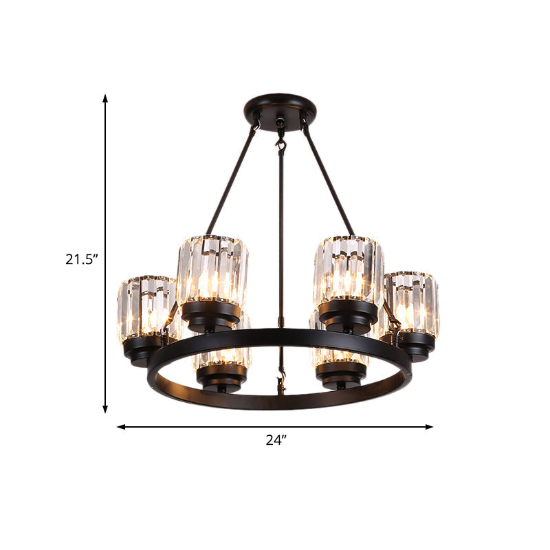 Contemporary Black Chandelier Lighting - 3/6/8 Lights Bedroom Pendant With Crystal Shades