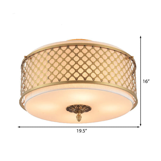Classic Drum Metal Flush Mount Lamp Brass Finish 4/5 Lights 16’/19.5’ Wide Living Room Ceiling