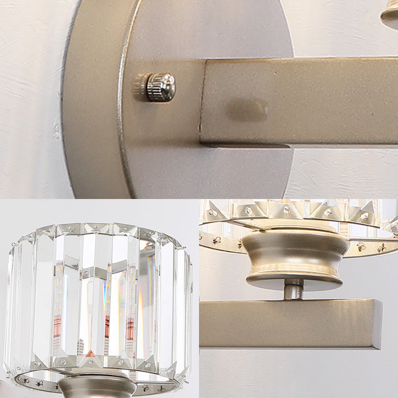Contemporary Crystal Nickel Drum Sconce Light For Bedroom Wall