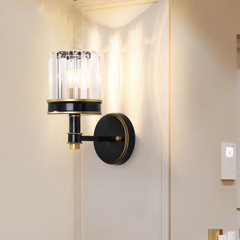 Modern Crystal Cylinder Wall Light - Black Flush Mount Sconce For Hallway