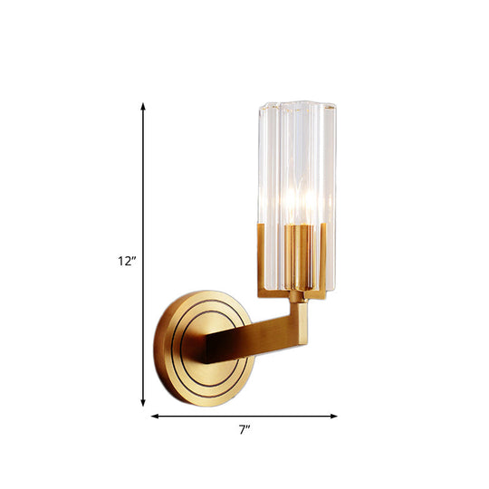 Retro Crystal Ribbed Wall Lamp With Brass Flush Sconce For Living Room - 1/2 Lights
