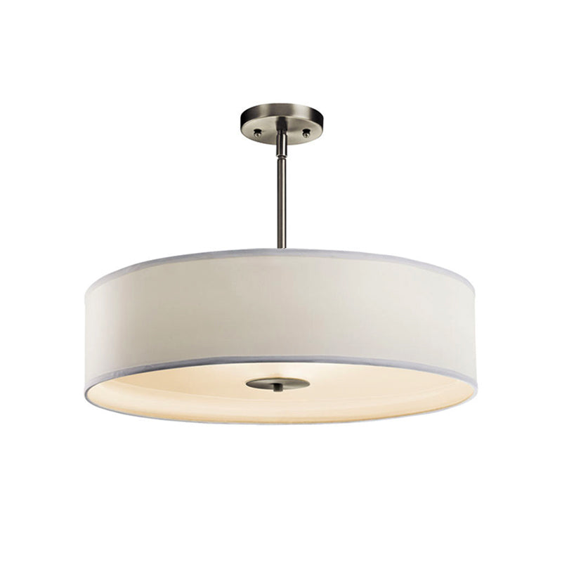 Traditional Drum Living Room Ceiling Light Fixture - Semi Mount White Fabric 4 Lights