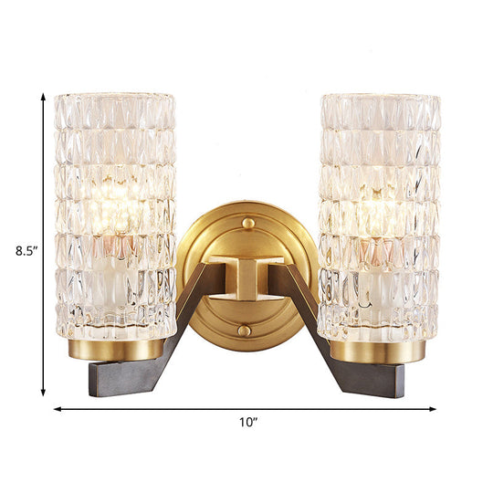 Simplicity Crystal Flush Wall Sconce With 2 Lights - Brass Bedside Fixture
