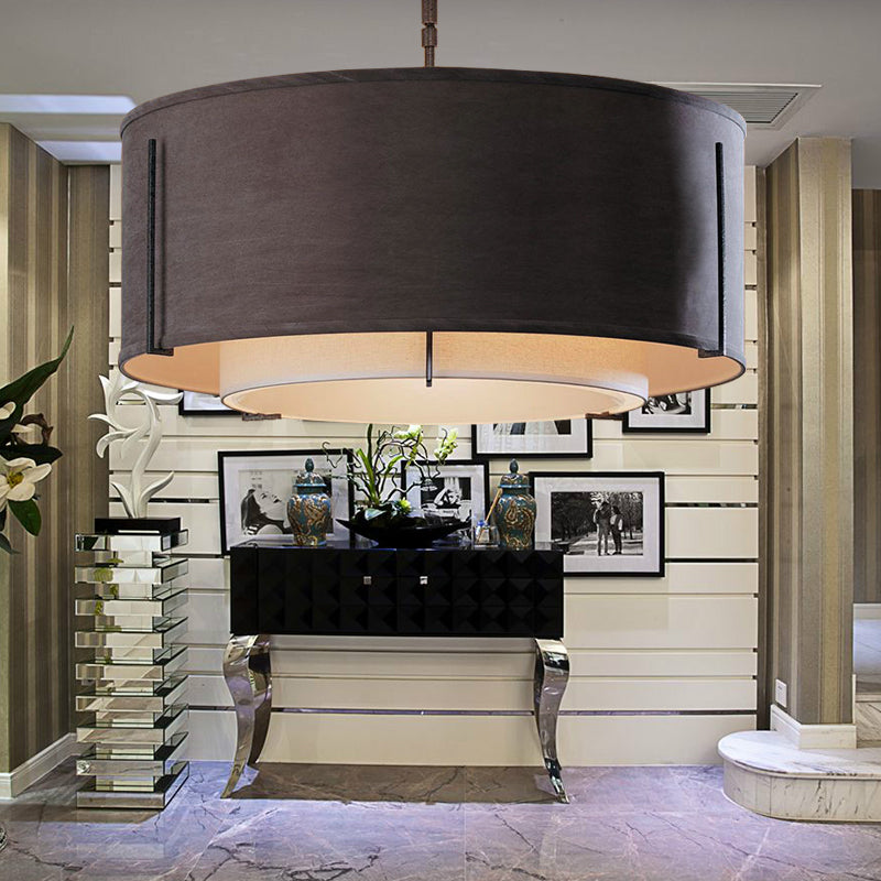 Classic Black Drum Semi Mount Fabric Ceiling Light Fixture - 3/4 Lights 16’/19.5’/23.5’ Wide