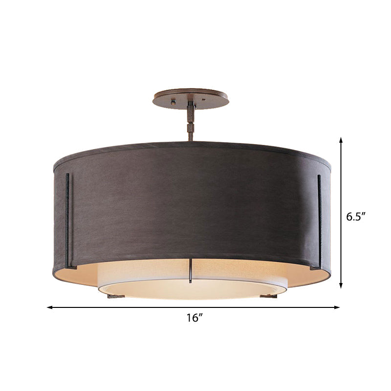 Classic Black Drum Semi Mount Fabric Ceiling Light Fixture - 3/4 Lights 16’/19.5’/23.5’ Wide