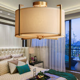 Classic 4-Light Semi Flush Mount Ceiling Fixture With White Fabric Shade For Living Room