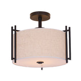 Traditional Flaxen Fabric Drum Ceiling Mount Light For Living Room
