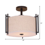 Traditional Flaxen Fabric Drum Ceiling Mount Light For Living Room