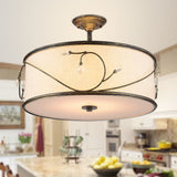 Classic Drum Fabric Semi Mount Ceiling Light - 5 Lights Flaxen 16/19.5 Wide / 16