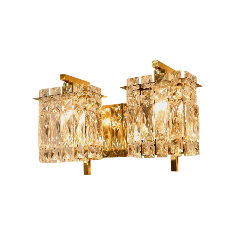 Modern Crystal Rectangle Wall Light With 1/2/3 Lights - Flush Mount Sconce In Chrome/Gold For Living