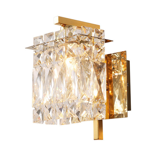 Modern Crystal Rectangle Wall Light With 1/2/3 Lights - Flush Mount Sconce In Chrome/Gold For Living
