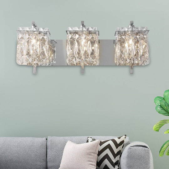 Modern Crystal Rectangle Wall Light With 1/2/3 Lights - Flush Mount Sconce In Chrome/Gold For Living