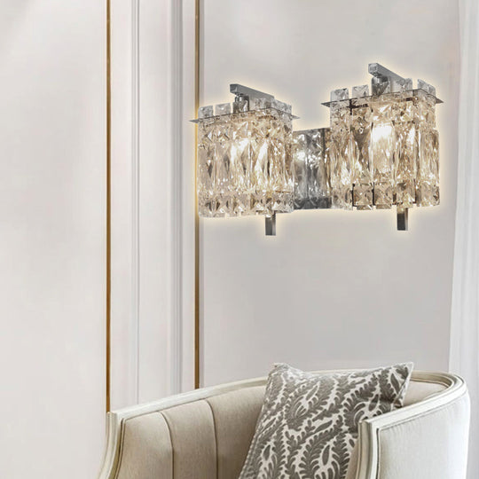 Modern Crystal Rectangle Wall Light With 1/2/3 Lights - Flush Mount Sconce In Chrome/Gold For Living