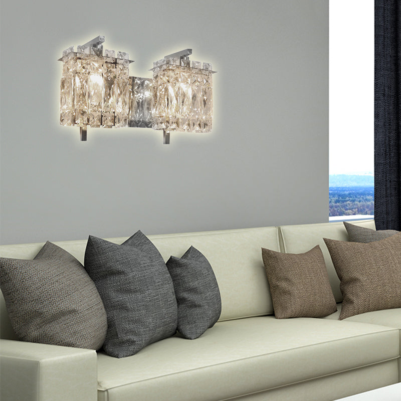 Modern Crystal Rectangle Wall Light With 1/2/3 Lights - Flush Mount Sconce In Chrome/Gold For Living