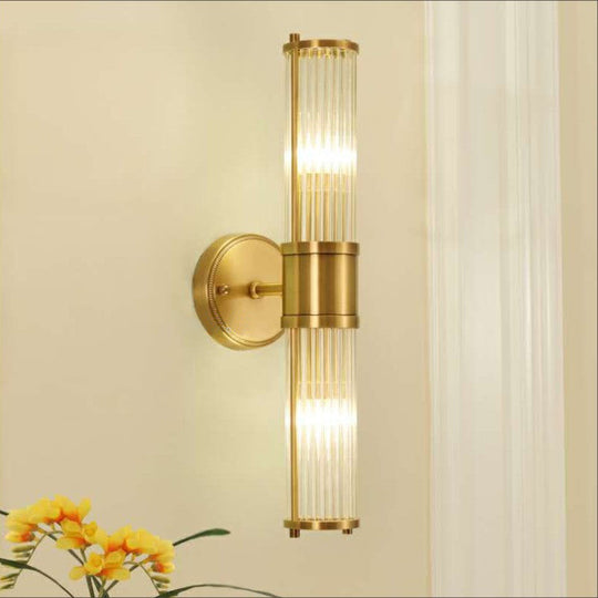 Modern Brass Wall Sconce With Crystal Cylinder Shade - Ideal For Hallways And Mount Lighting 2 /