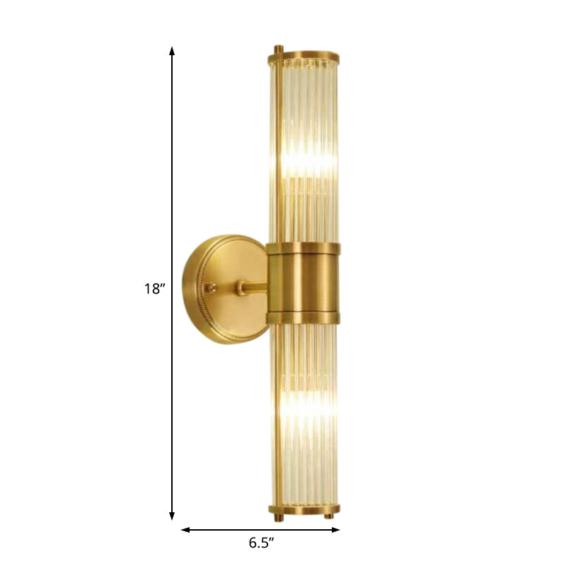 Modern Brass Wall Sconce With Crystal Cylinder Shade - Ideal For Hallways And Mount Lighting