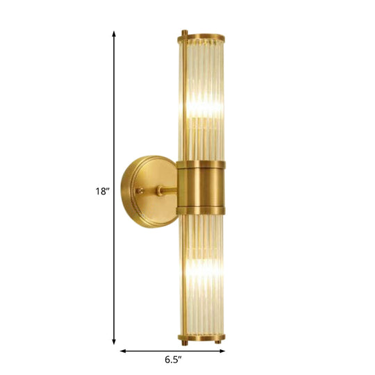 Modern Brass Wall Sconce With Crystal Cylinder Shade - Ideal For Hallways And Mount Lighting
