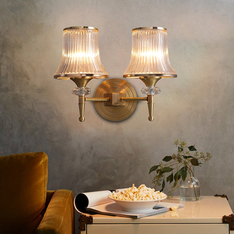 Mid-Century Crystal Ribbed Wall Mounted Lamp - Brass Flush Sconce For Living Room 2 /
