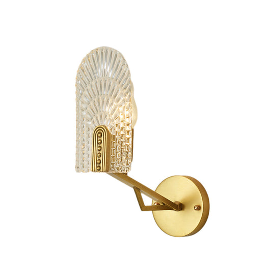 Minimalistic 1-Light Brass Flush Wall Sconce For Bedside - Crystal Tube/Cup/Flat Mounted Lamp