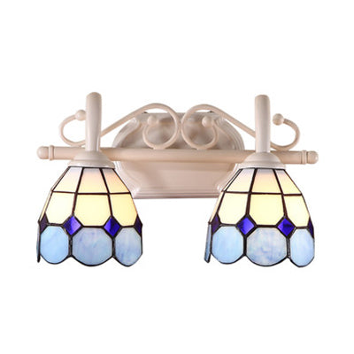 Tiffany Style Scalloped Wall Lighting: Stained Glass 2 Lights Vanity Light In Orange/Blue For