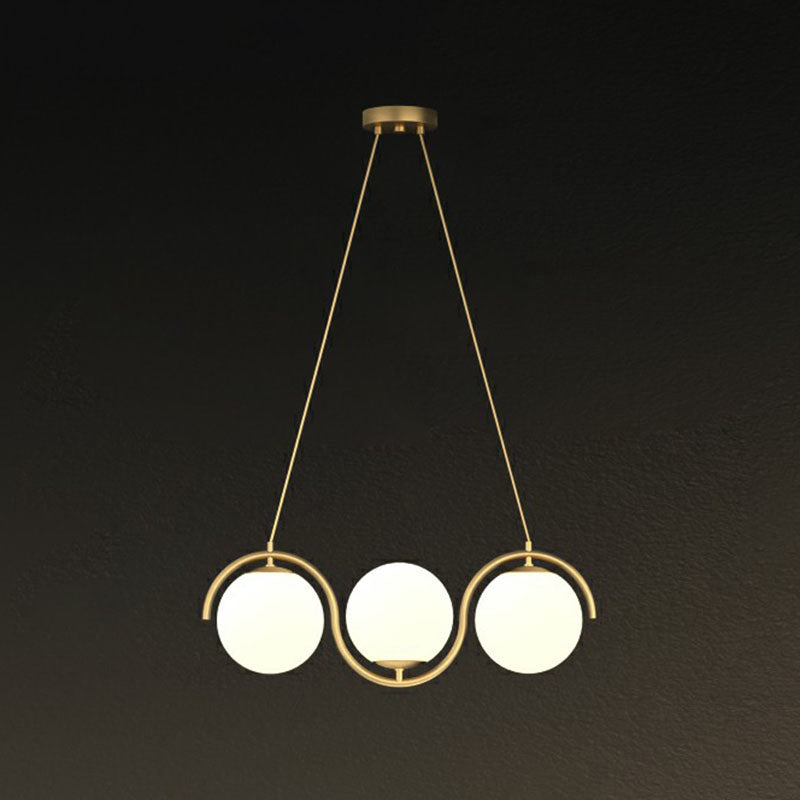 Postmodern Island Light Fixture: Wavy Metallic Hanging Lamp With Glass Shade 3 / Gold Milk White