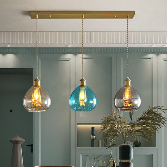 Teardrop Glass Cluster Pendant - Post-Modern Brass 3-Light Hanging Lamp