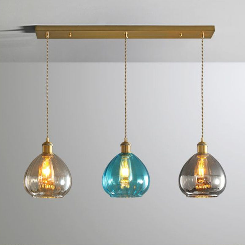 Teardrop Glass Cluster Pendant - Post-Modern Brass Finish 3-Light Hanging Lamp