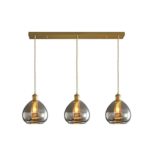Teardrop Glass Cluster Pendant - Post-Modern Brass 3-Light Hanging Lamp Smoke Gray / Linear