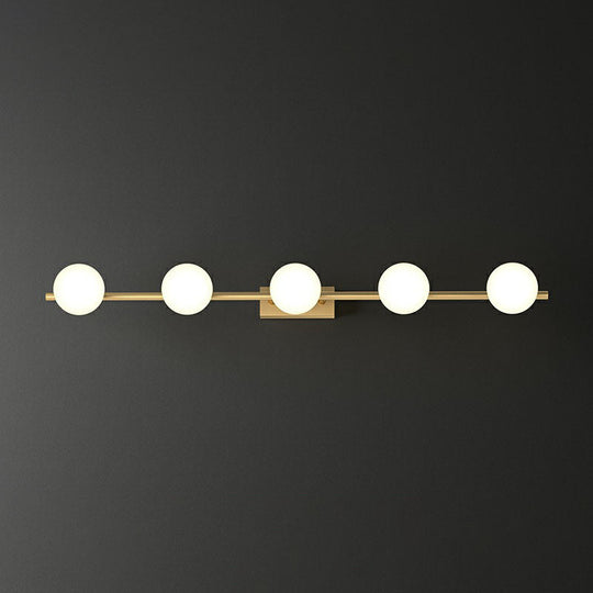 Sleek Gold Linear Vanity Wall Light With Milky Ball Glass Sconce For Bathroom 5 /